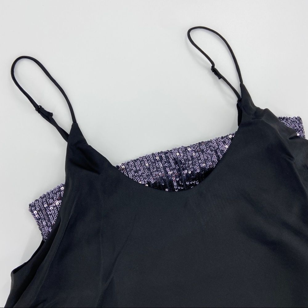 Free People Turn It On Sequin Halter Satin Camisole Tank Top Black Small - Picture 5 of 13